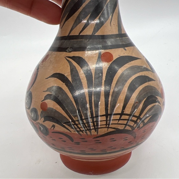 Mexican Made Tonala Vase Foral Coral Gray Color Artisan Ethnic Handmade Painted - Picture 3 of 16